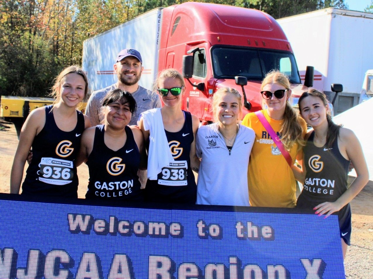 Gaston College's cross country team with coach Kody Kubbs (back row far left) after finishing second in the Region 10 championships at Cleveland Community College.